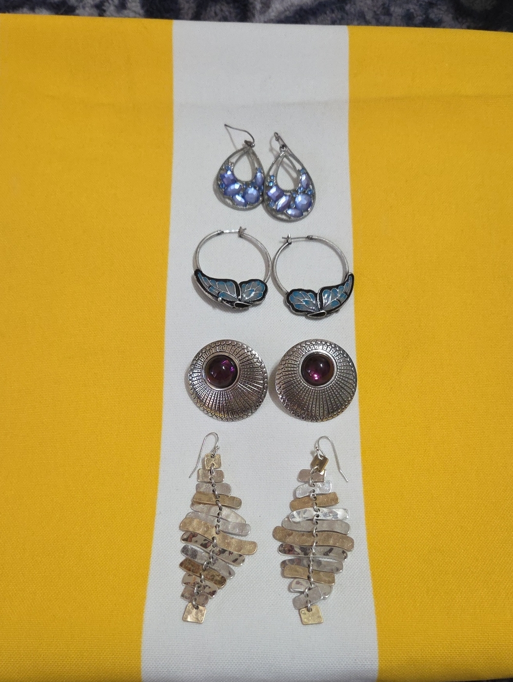 Funky Earrings 4 Pack Set with Blue and Purple Accents